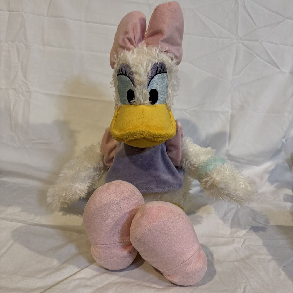 Disney Parks Daisy Duck Plush Purple Shirt Pink Bow Stuffed Animal Toy 17"